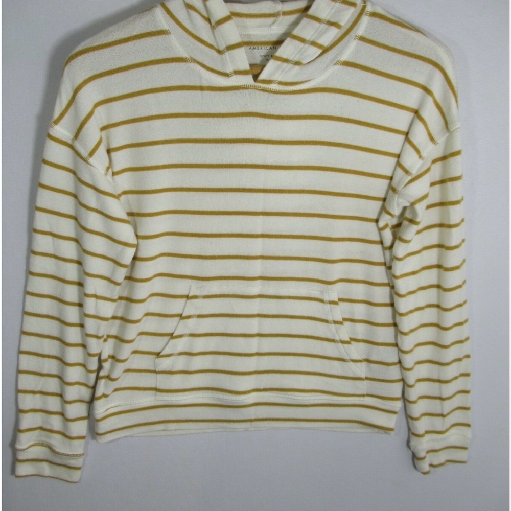 American Eagle Outfitters White and Gold Striped Sweater